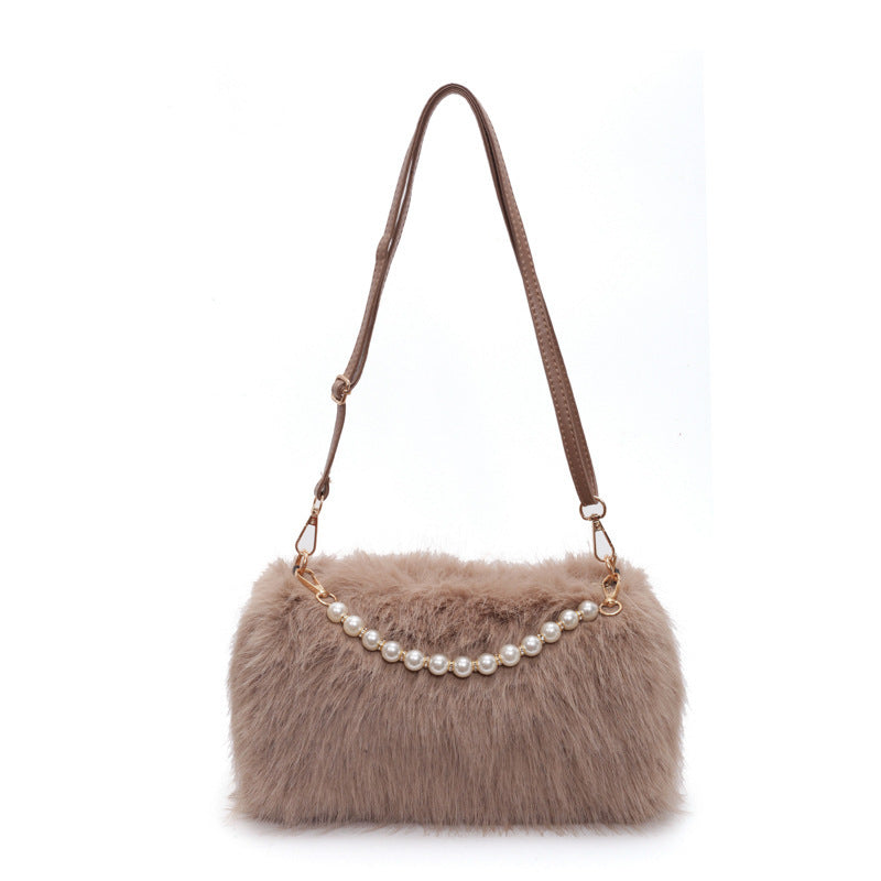 Herbst und Winter Mode Schultertaschen Perle Kette Umhängetasche Vielseitig Pendler Achselhöhle Plüsch weibliche Tasche