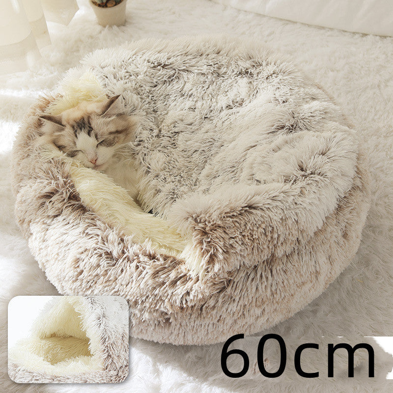 2 in 1 Honden- en kattenbed Huisdier Winterbed Rond Pluche Warm Bed Huis Zacht Lang Pluche Huisdierenbed Huisdierproducten