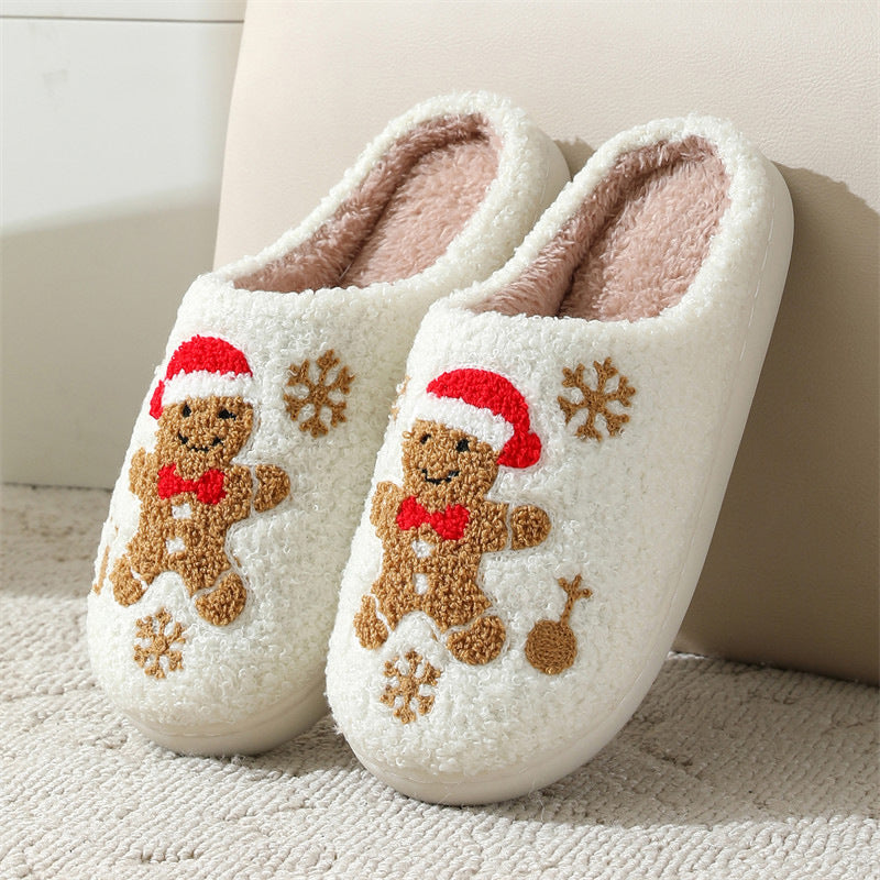 Kerstmis Sneeuwvlok Peperkoek Pantoffels Winter Binnen Antislip Vloer Slaapkamer Fuzzy Huis Schoenen Voor Vrouwen Thuis Pantoffels