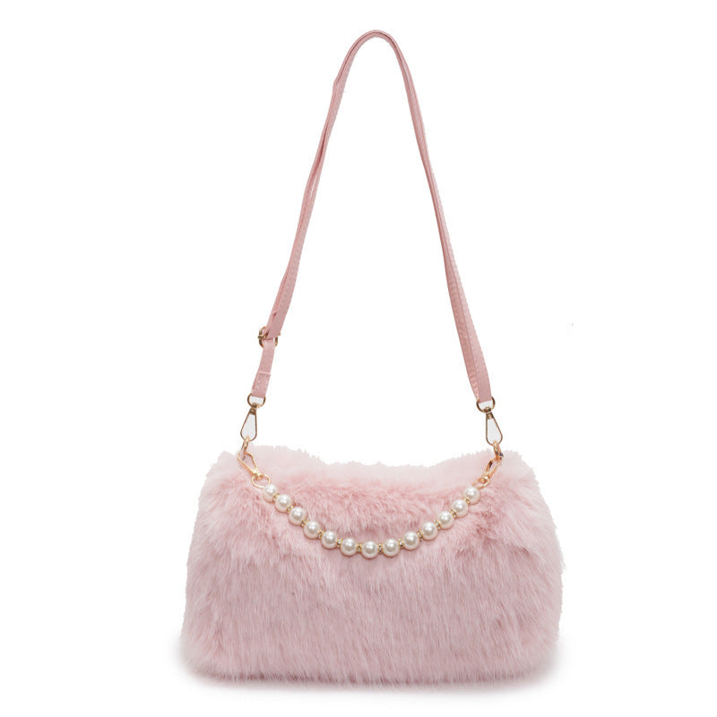 Herbst und Winter Mode Schultertaschen Perle Kette Umhängetasche Vielseitig Pendler Achselhöhle Plüsch weibliche Tasche