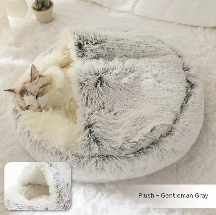 2 in 1 Honden- en kattenbed Huisdier Winterbed Rond Pluche Warm Bed Huis Zacht Lang Pluche Huisdierenbed Huisdierproducten