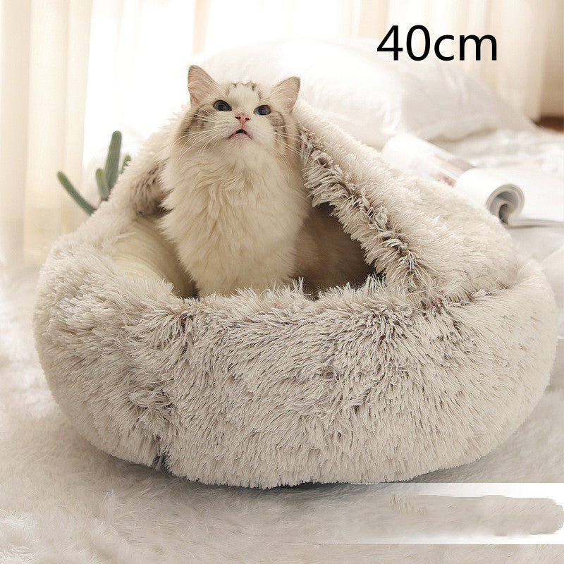 2 in 1 Honden- en kattenbed Huisdier Winterbed Rond Pluche Warm Bed Huis Zacht Lang Pluche Huisdierenbed Huisdierproducten