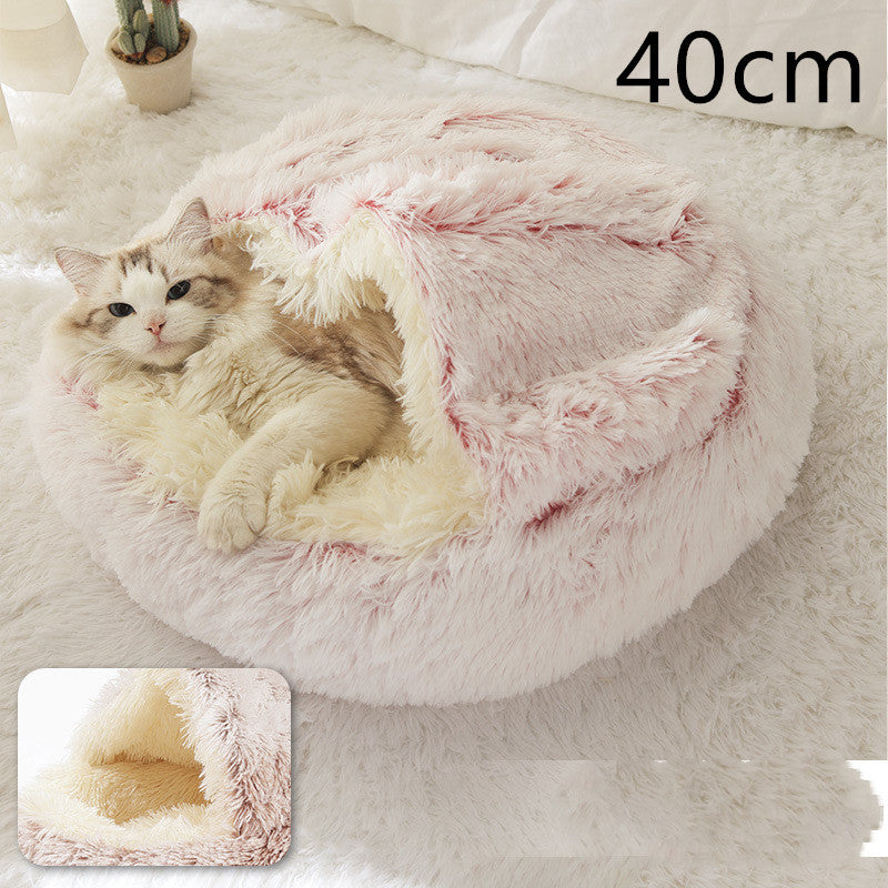 2 in 1 Honden- en kattenbed Huisdier Winterbed Rond Pluche Warm Bed Huis Zacht Lang Pluche Huisdierenbed Huisdierproducten