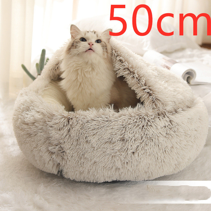 2 in 1 Honden- en kattenbed Huisdier Winterbed Rond Pluche Warm Bed Huis Zacht Lang Pluche Huisdierenbed Huisdierproducten