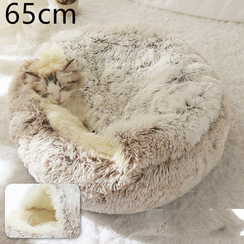 2 in 1 Honden- en kattenbed Huisdier Winterbed Rond Pluche Warm Bed Huis Zacht Lang Pluche Huisdierenbed Huisdierproducten