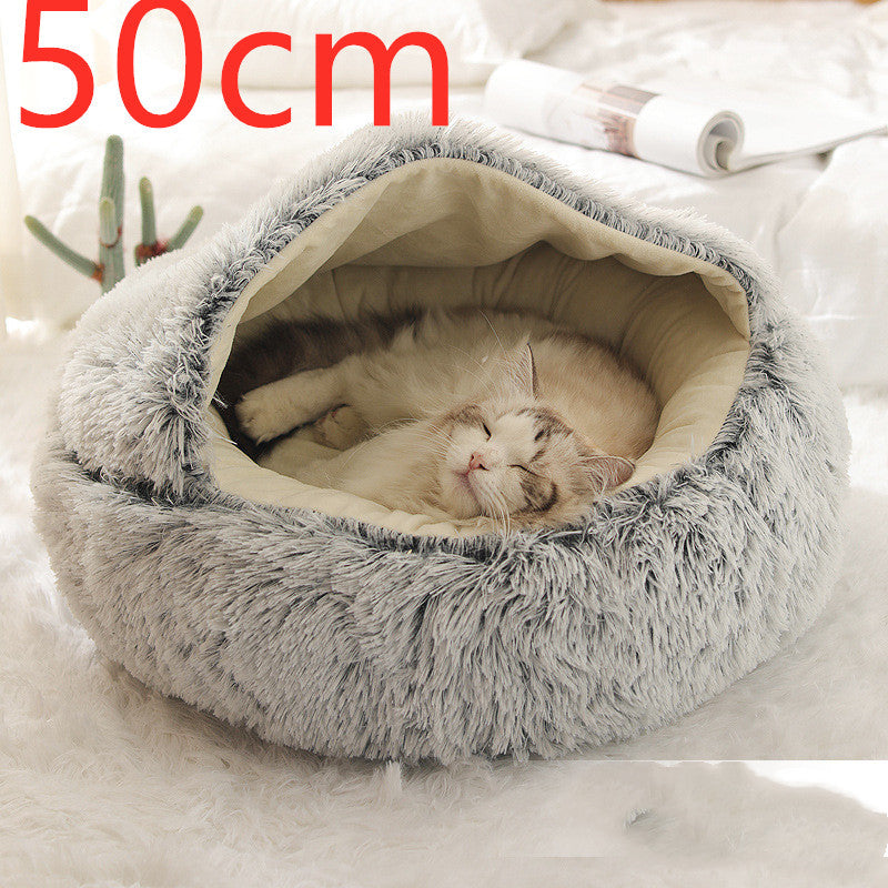 2 in 1 Honden- en kattenbed Huisdier Winterbed Rond Pluche Warm Bed Huis Zacht Lang Pluche Huisdierenbed Huisdierproducten