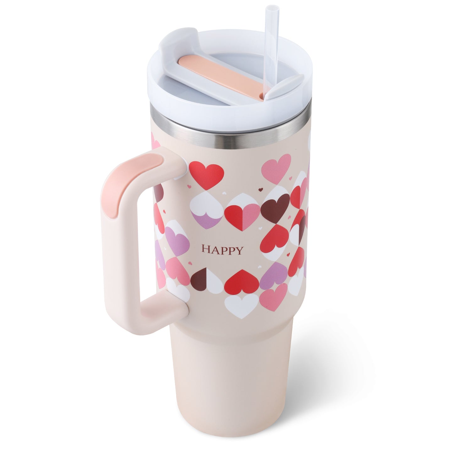 40 Oz Tumbler met handvat, rietje, geïsoleerd, roestvrij staal, morsbestendig, vacuüm koffiebeker Tumbler met deksel, taps toelopende mok, cadeaus voor Valentijnsliefhebbers, geschikt voor in de auto, sportschool, kantoor, reizen