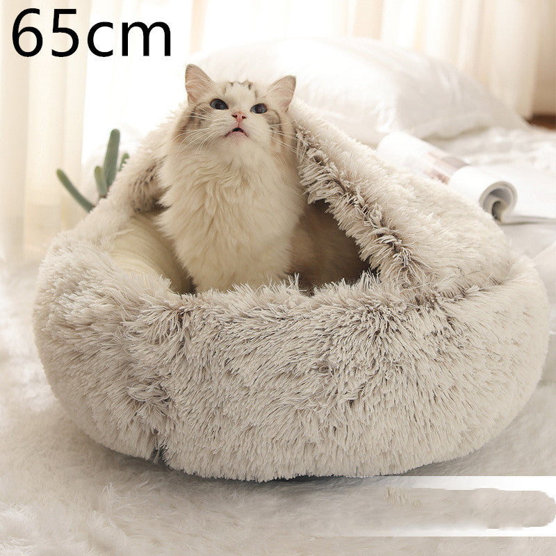 2 in 1 Honden- en kattenbed Huisdier Winterbed Rond Pluche Warm Bed Huis Zacht Lang Pluche Huisdierenbed Huisdierproducten