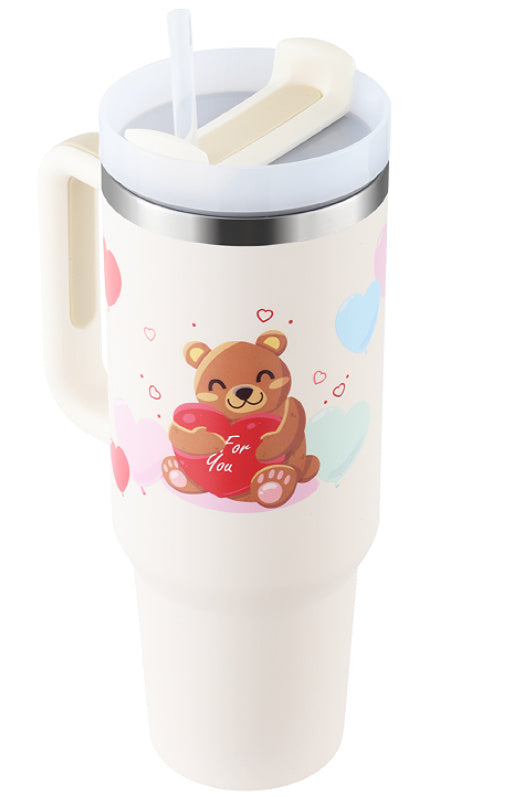 40 Oz Tumbler met handvat, rietje, geïsoleerd, roestvrij staal, morsbestendig, vacuüm koffiebeker Tumbler met deksel, taps toelopende mok, cadeaus voor Valentijnsliefhebbers, geschikt voor in de auto, sportschool, kantoor, reizen