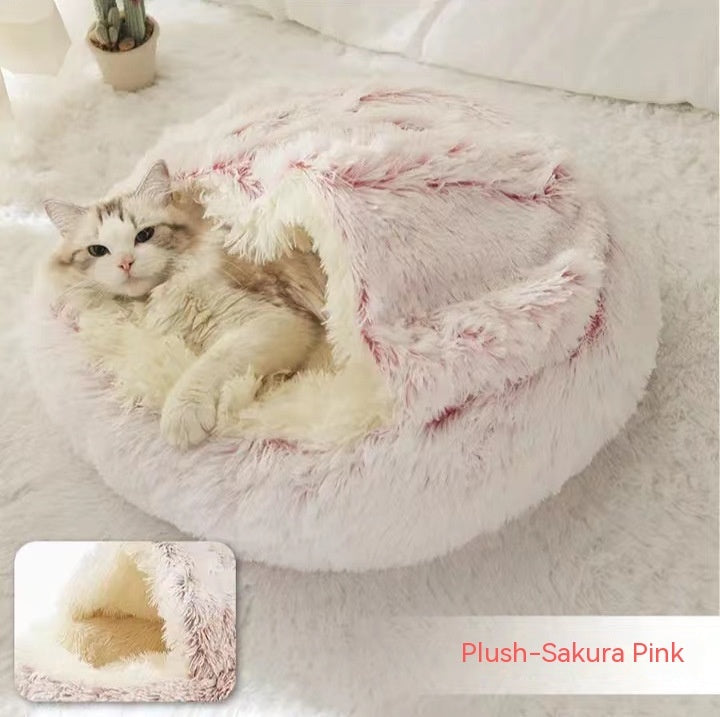 2 in 1 Honden- en kattenbed Huisdier Winterbed Rond Pluche Warm Bed Huis Zacht Lang Pluche Huisdierenbed Huisdierproducten