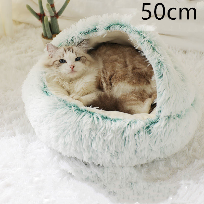 2 in 1 Honden- en kattenbed Huisdier Winterbed Rond Pluche Warm Bed Huis Zacht Lang Pluche Huisdierenbed Huisdierproducten