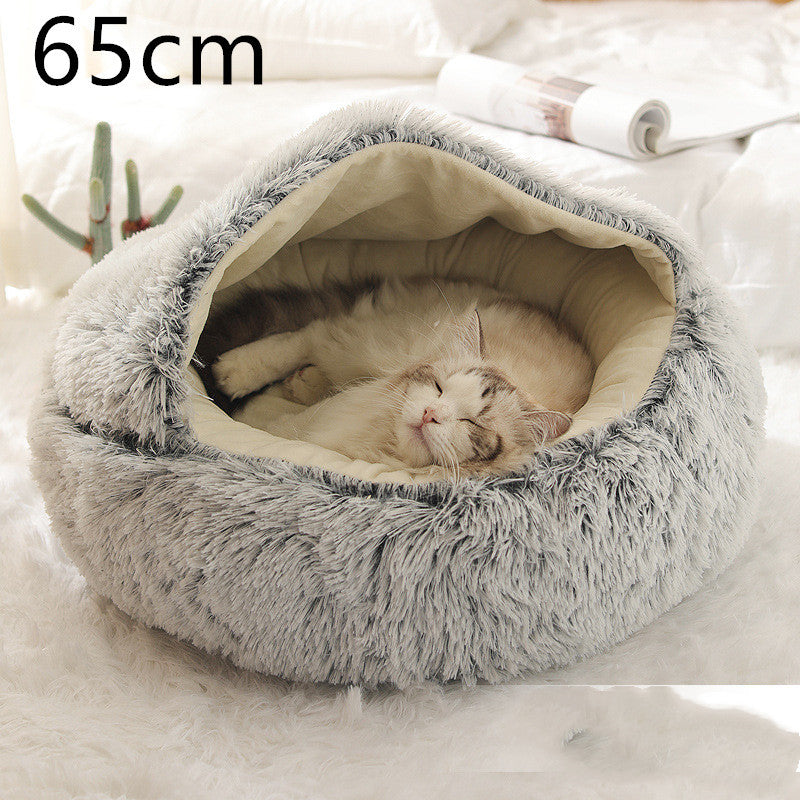 2 in 1 Honden- en kattenbed Huisdier Winterbed Rond Pluche Warm Bed Huis Zacht Lang Pluche Huisdierenbed Huisdierproducten