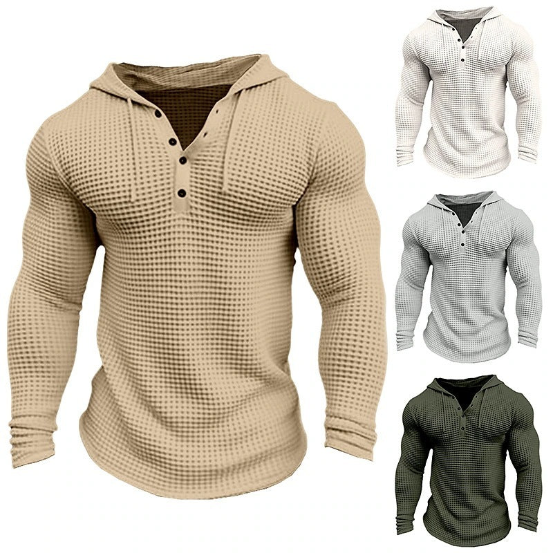 Heren Pullover Casual Lange Mouw T-shirt Waffler Slim Tops Sweat-shirt Effen Kleur Comfortabel Heren Outdoor Streetwear S-3XL