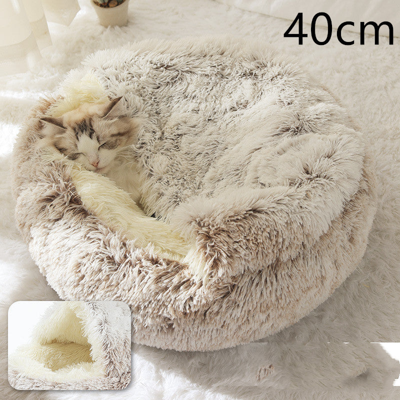 2 in 1 Honden- en kattenbed Huisdier Winterbed Rond Pluche Warm Bed Huis Zacht Lang Pluche Huisdierenbed Huisdierproducten