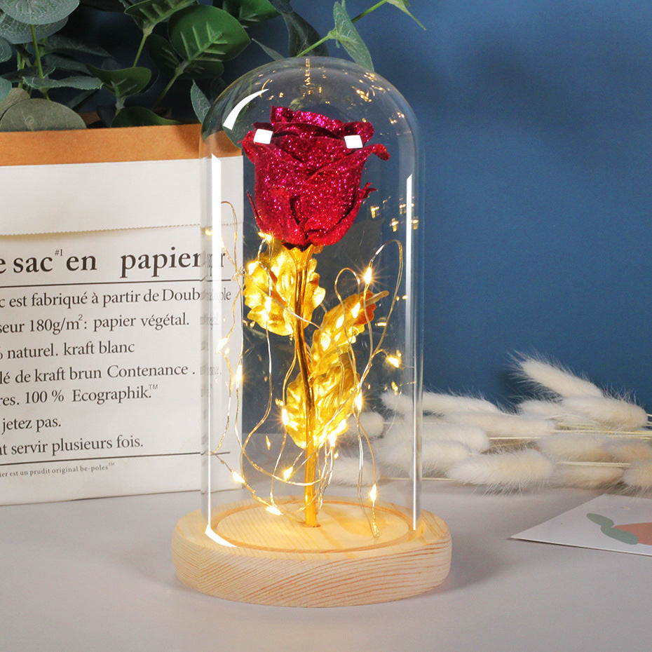 Valentinstag Geschenk für Freundin Ewige Rose Blumen LED Licht in Glasabdeckung Tag Hochzeitsdekoration Gastgeschenke Muttertag Weibliches Geschenk Geschenk