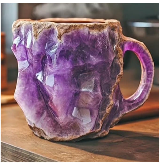 400 ml Kaffeetasse aus Mineralkristallharz mit Griffen, elegante Tasse aus künstlichem Mineralkristall für den Arbeitsplatz, Heimdekoration, Weihnachtsgeschenk, Küchenhelfer