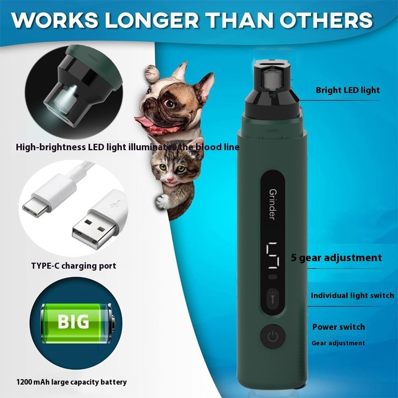 Dog Nail Grinder Electric Pet Nail Trimmers Rechargeable Cat Nail Grinders Super Quiet With 5-Speed Setting For Small Medium Large Dogs Cats Claw Care