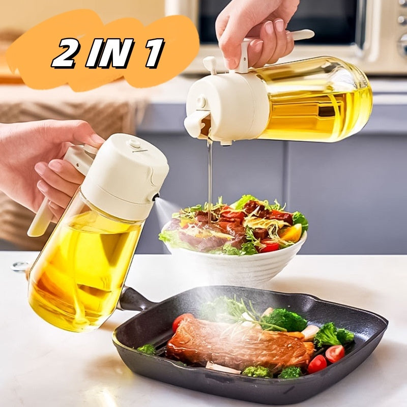 470 ml Olivenöl-Sprüher zum Kochen und Grillen, 2-in-1-Glas, Öl-Essig, Sojasaucen-Sprühflasche für die Küche, Ölflasche für die Heißluftfritteuse