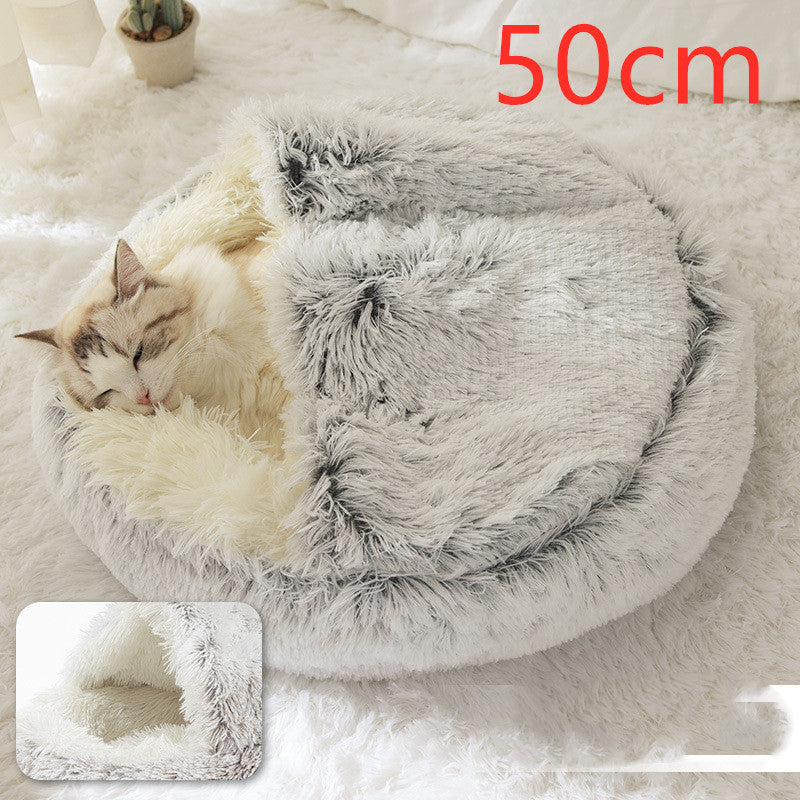 2 in 1 Honden- en kattenbed Huisdier Winterbed Rond Pluche Warm Bed Huis Zacht Lang Pluche Huisdierenbed Huisdierproducten