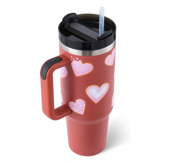 40 Oz Tumbler met handvat, rietje, geïsoleerd, roestvrij staal, morsbestendig, vacuüm koffiebeker Tumbler met deksel, taps toelopende mok, cadeaus voor Valentijnsliefhebbers, geschikt voor in de auto, sportschool, kantoor, reizen