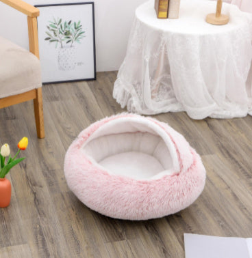 2 in 1 Honden- en kattenbed Huisdier Winterbed Rond Pluche Warm Bed Huis Zacht Lang Pluche Huisdierenbed Huisdierproducten