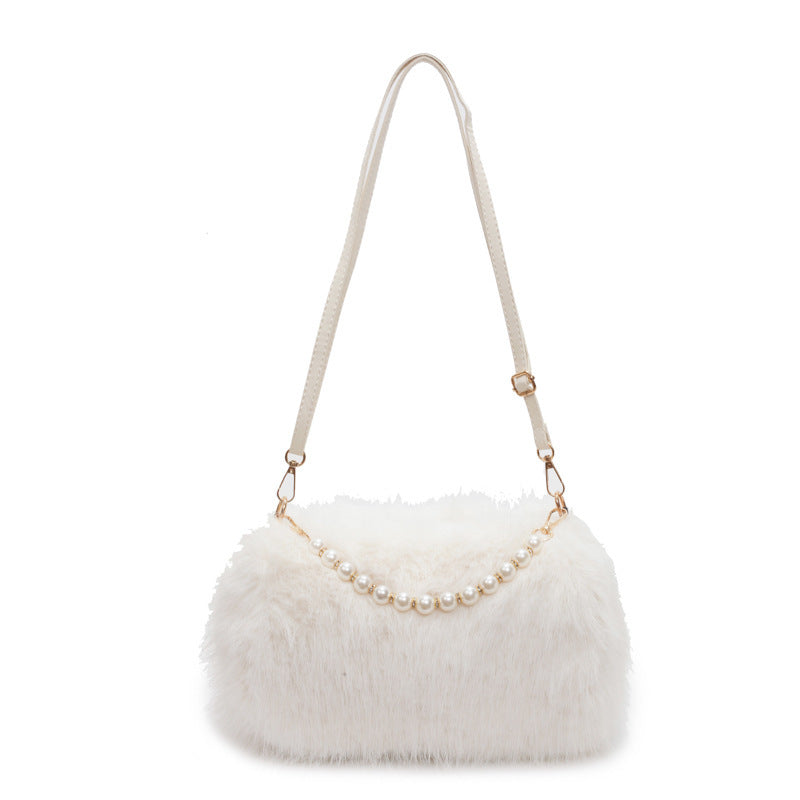 Herbst und Winter Mode Schultertaschen Perle Kette Umhängetasche Vielseitig Pendler Achselhöhle Plüsch weibliche Tasche