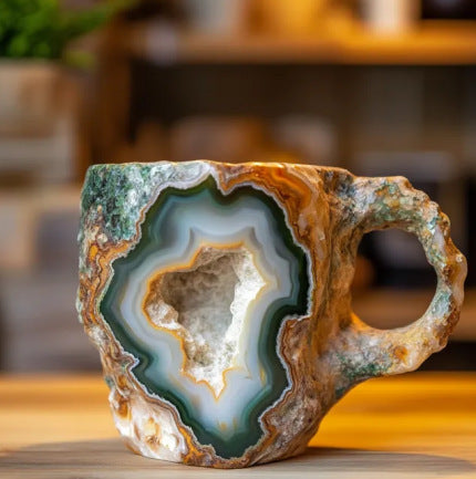 400 ml Kaffeetasse aus Mineralkristallharz mit Griffen, elegante Tasse aus künstlichem Mineralkristall für den Arbeitsplatz, Heimdekoration, Weihnachtsgeschenk, Küchenhelfer