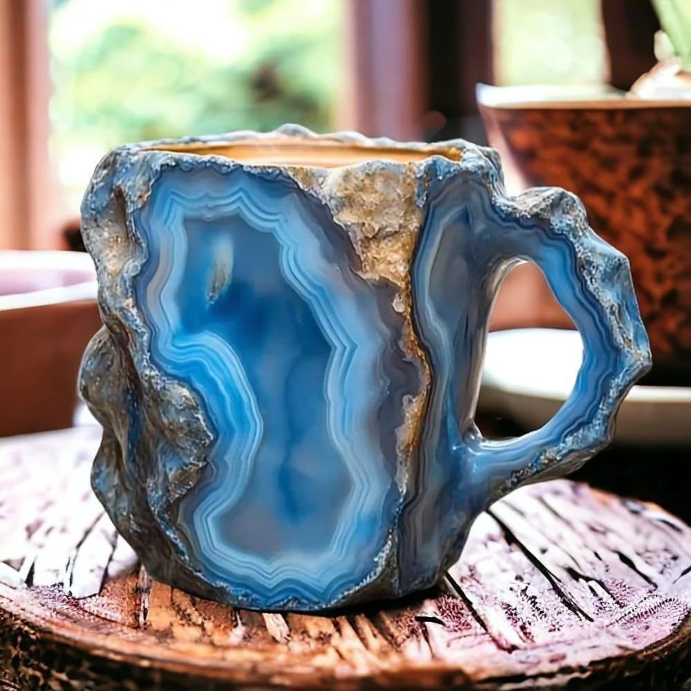 400 ml Kaffeetasse aus Mineralkristallharz mit Griffen, elegante Tasse aus künstlichem Mineralkristall für den Arbeitsplatz, Heimdekoration, Weihnachtsgeschenk, Küchenhelfer