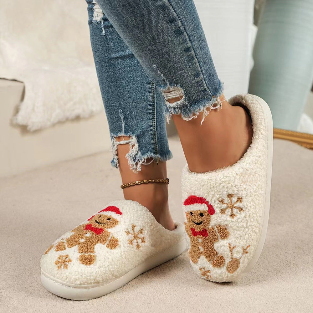 Kerstmis Sneeuwvlok Peperkoek Pantoffels Winter Binnen Antislip Vloer Slaapkamer Fuzzy Huis Schoenen Voor Vrouwen Thuis Pantoffels