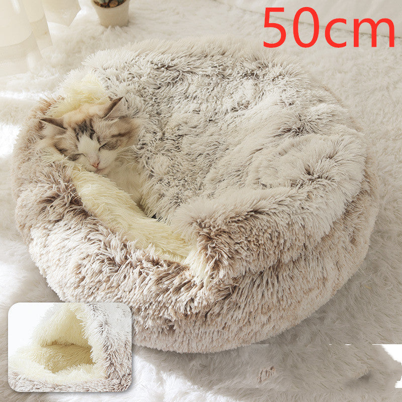 2 in 1 Honden- en kattenbed Huisdier Winterbed Rond Pluche Warm Bed Huis Zacht Lang Pluche Huisdierenbed Huisdierproducten