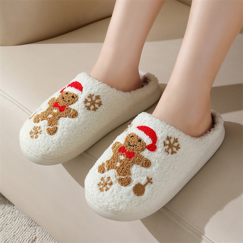 Kerstmis Sneeuwvlok Peperkoek Pantoffels Winter Binnen Antislip Vloer Slaapkamer Fuzzy Huis Schoenen Voor Vrouwen Thuis Pantoffels