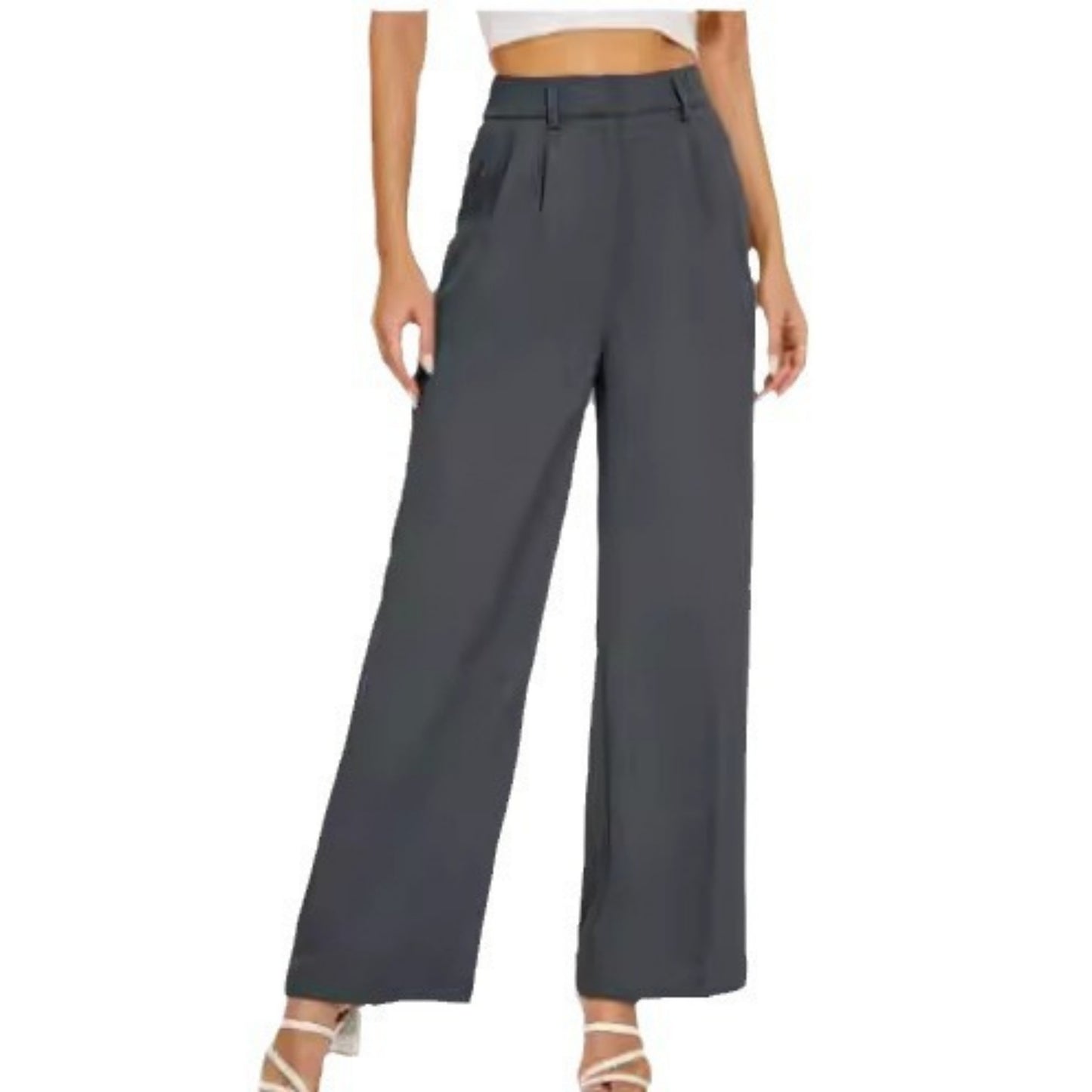 High Waist Straight Trousers With Pockets Wide Leg Casual Pants For Women