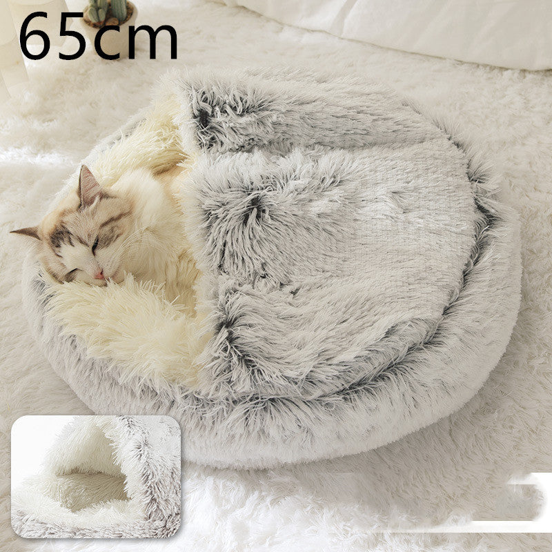 2 in 1 Honden- en kattenbed Huisdier Winterbed Rond Pluche Warm Bed Huis Zacht Lang Pluche Huisdierenbed Huisdierproducten