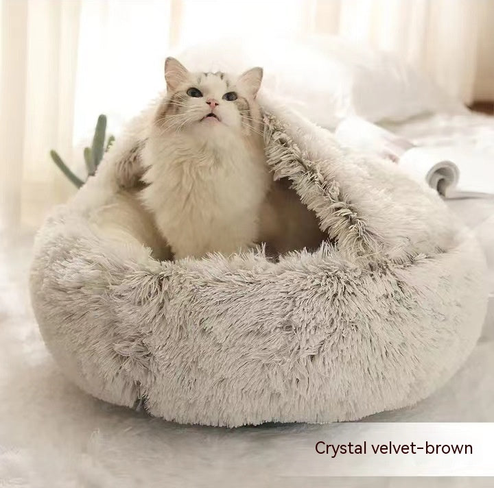 2 in 1 Honden- en kattenbed Huisdier Winterbed Rond Pluche Warm Bed Huis Zacht Lang Pluche Huisdierenbed Huisdierproducten