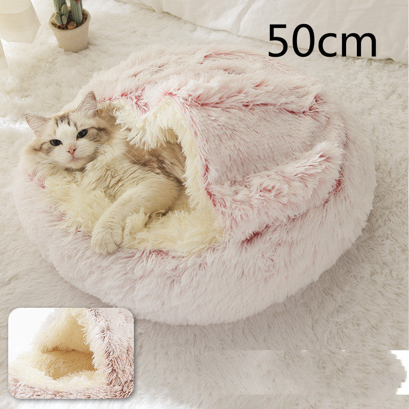 2 in 1 Honden- en kattenbed Huisdier Winterbed Rond Pluche Warm Bed Huis Zacht Lang Pluche Huisdierenbed Huisdierproducten