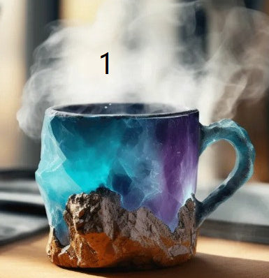 400 ml Kaffeetasse aus Mineralkristallharz mit Griffen, elegante Tasse aus künstlichem Mineralkristall für den Arbeitsplatz, Heimdekoration, Weihnachtsgeschenk, Küchenhelfer