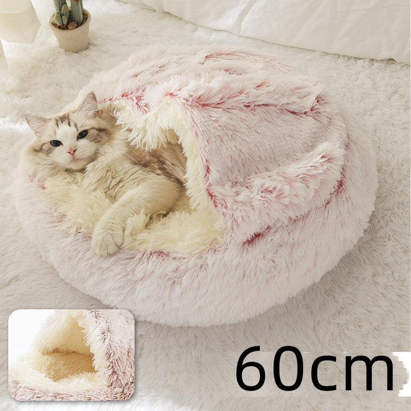 2 in 1 Honden- en kattenbed Huisdier Winterbed Rond Pluche Warm Bed Huis Zacht Lang Pluche Huisdierenbed Huisdierproducten