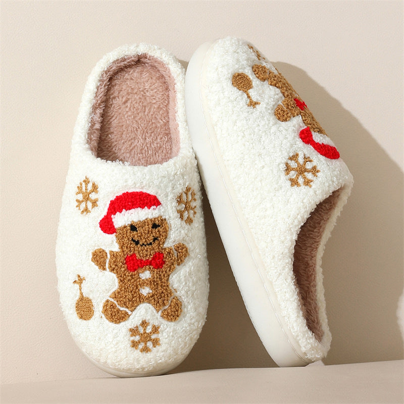 Kerstmis Sneeuwvlok Peperkoek Pantoffels Winter Binnen Antislip Vloer Slaapkamer Fuzzy Huis Schoenen Voor Vrouwen Thuis Pantoffels