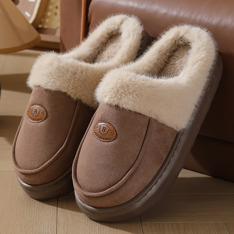 Winter Plüsch Hausschuhe für Männer Casual All-Match Warm Wildleder Hausschuhe Indoor Rutschfeste Boden Schlafzimmer Slipper