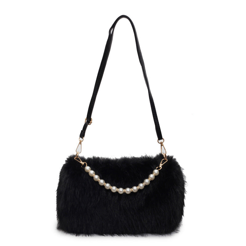 Herbst und Winter Mode Schultertaschen Perle Kette Umhängetasche Vielseitig Pendler Achselhöhle Plüsch weibliche Tasche