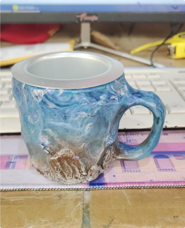 400 ml Kaffeetasse aus Mineralkristallharz mit Griffen, elegante Tasse aus künstlichem Mineralkristall für den Arbeitsplatz, Heimdekoration, Weihnachtsgeschenk, Küchenhelfer