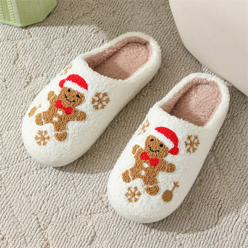 Kerstmis Sneeuwvlok Peperkoek Pantoffels Winter Binnen Antislip Vloer Slaapkamer Fuzzy Huis Schoenen Voor Vrouwen Thuis Pantoffels