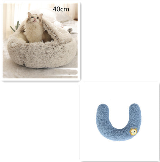 2 in 1 Honden- en kattenbed Huisdier Winterbed Rond Pluche Warm Bed Huis Zacht Lang Pluche Huisdierenbed Huisdierproducten