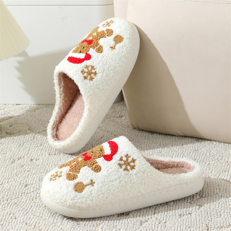 Kerstmis Sneeuwvlok Peperkoek Pantoffels Winter Binnen Antislip Vloer Slaapkamer Fuzzy Huis Schoenen Voor Vrouwen Thuis Pantoffels