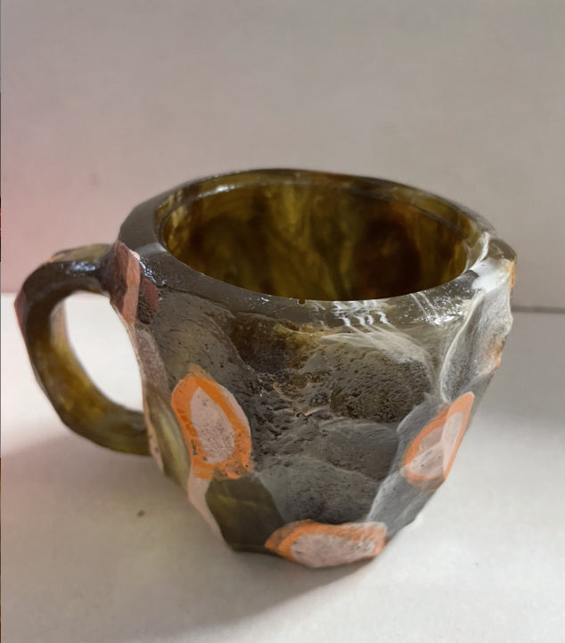 400 ml Kaffeetasse aus Mineralkristallharz mit Griffen, elegante Tasse aus künstlichem Mineralkristall für den Arbeitsplatz, Heimdekoration, Weihnachtsgeschenk, Küchenhelfer