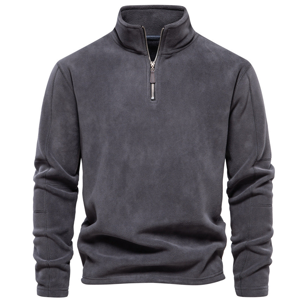 Fashion Personality Stand-collar Zippered Sweatshirt With Fleece Winter Casual Pullover Top Men's Clothing