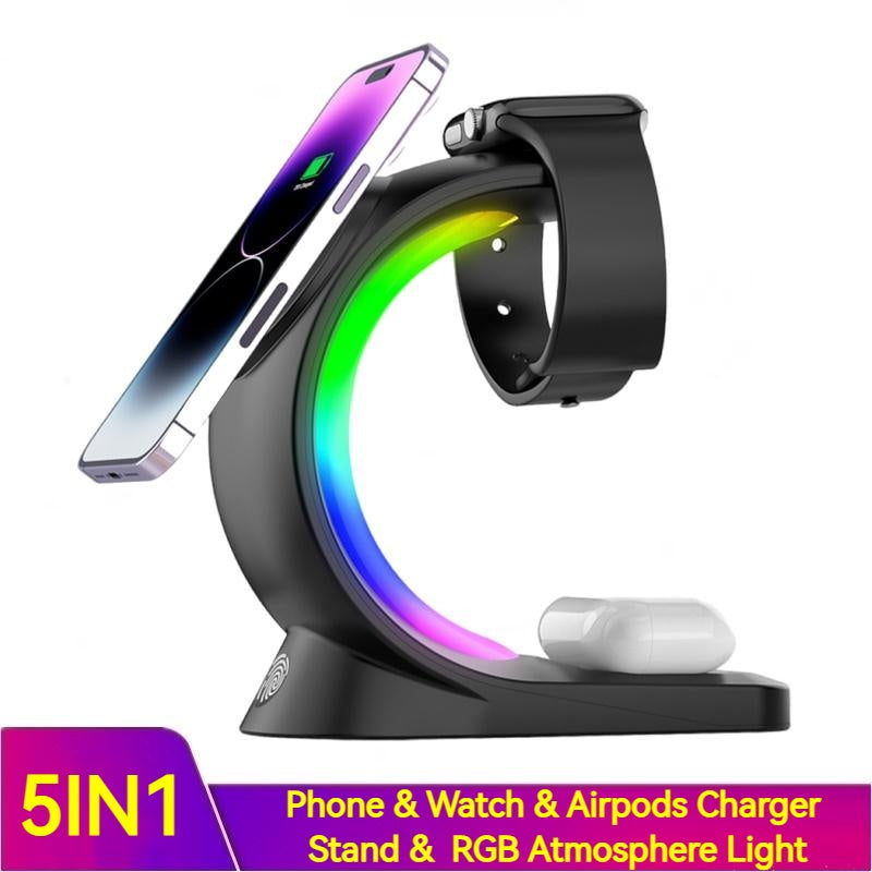 4-in-1 magnetische draadloze oplader snel opladen voor smartphone Sfeerlicht oplaadstation voor Airpods Pro iPhone horloge