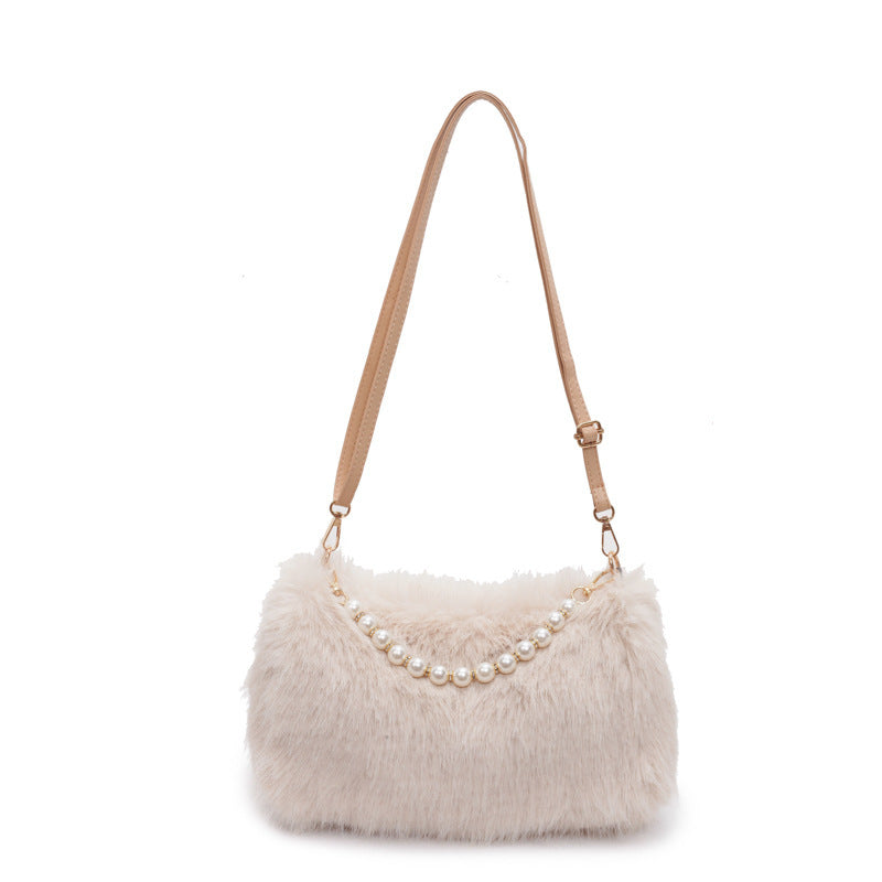 Herbst und Winter Mode Schultertaschen Perle Kette Umhängetasche Vielseitig Pendler Achselhöhle Plüsch weibliche Tasche