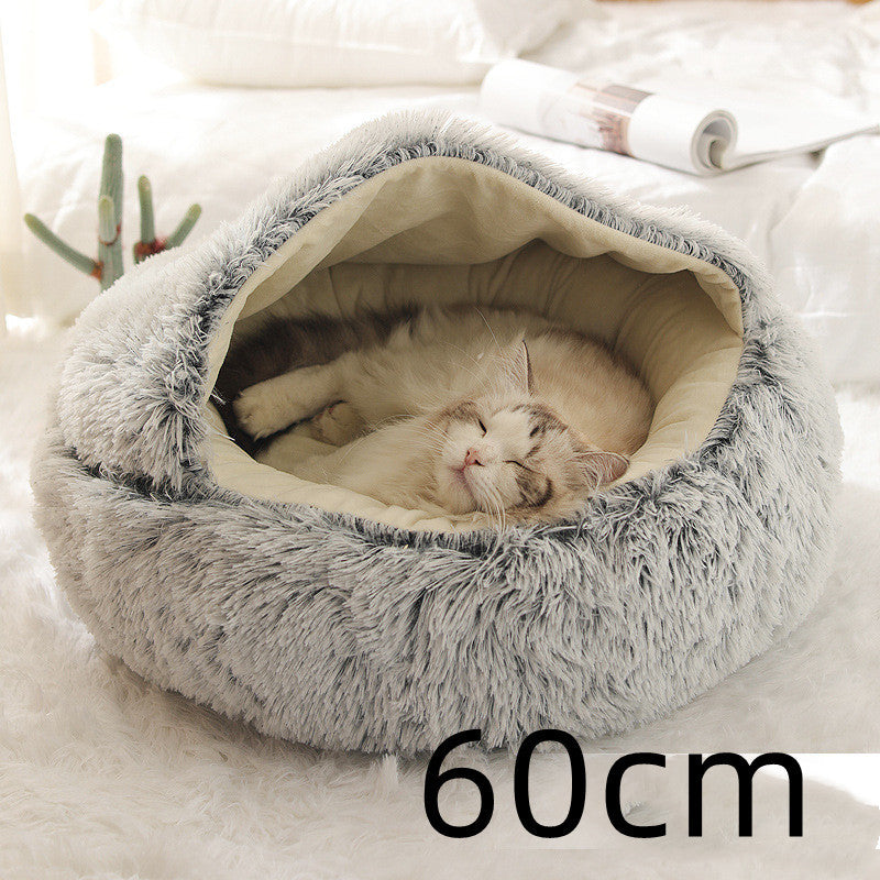 2 in 1 Honden- en kattenbed Huisdier Winterbed Rond Pluche Warm Bed Huis Zacht Lang Pluche Huisdierenbed Huisdierproducten