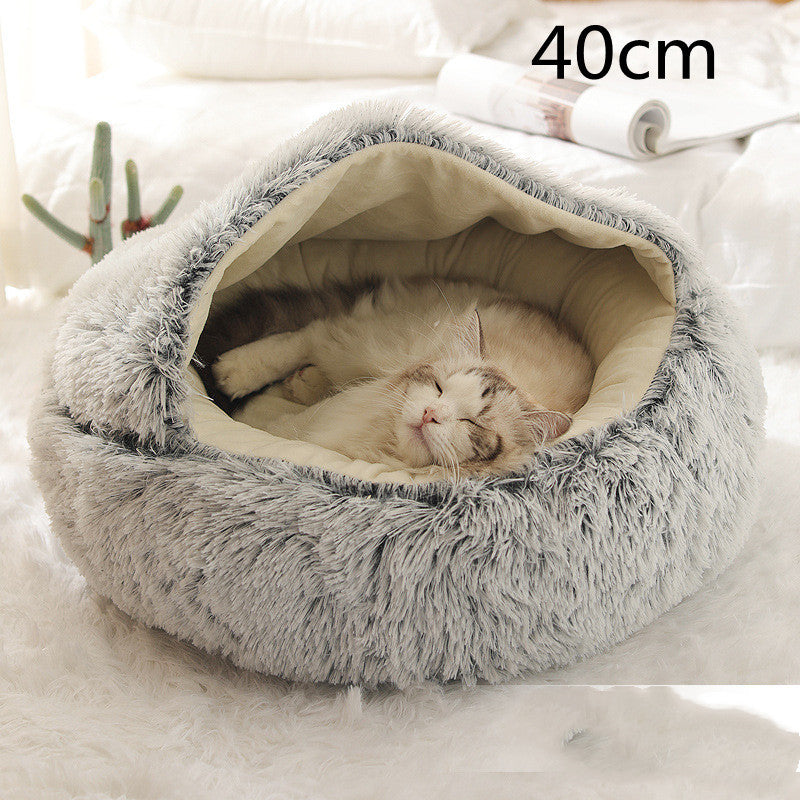 2 in 1 Honden- en kattenbed Huisdier Winterbed Rond Pluche Warm Bed Huis Zacht Lang Pluche Huisdierenbed Huisdierproducten